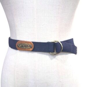 John Weitz Vintage Navy Blue Woven Canvas D-Ring Belt Brass Hardware 37"‎ Unisex